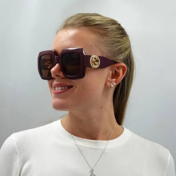 NEW GUCCI OVERSIZED SQUARE WOMEN'S SUNGLASSES GG1022S 007 BURGUNDY GUCCI… - Picture 3 of 9
